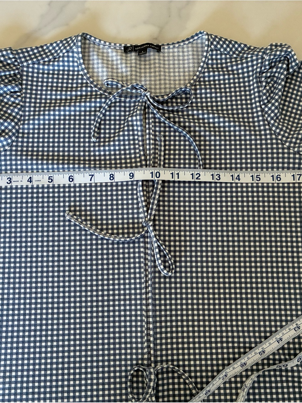 Adrianna Papell Blue and White Gingham Tie-Front Blouse - Picture 7 of 11